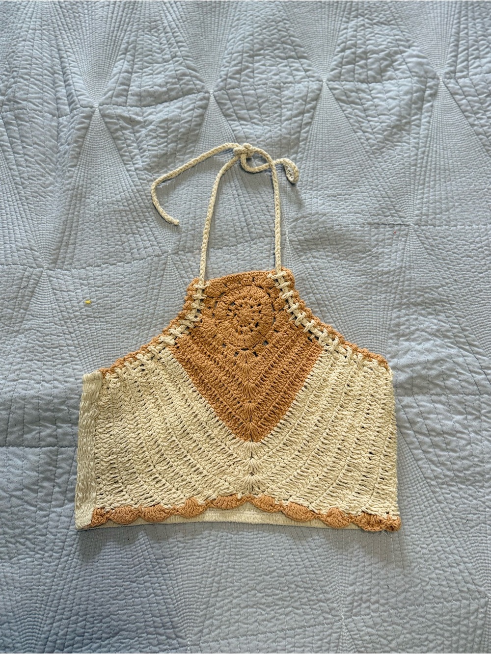 BOG Collective Crochet Halter Top | Boho Festival Cottagecore Cream Tan | Size M